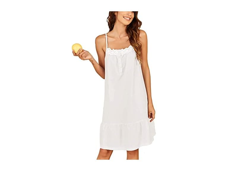 Ekouaer Women (L) 100% Cotton Lace Nightgown Dress - Image 1