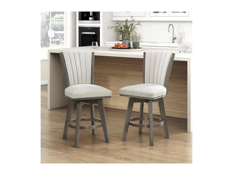 Lexicon Swivel Counter Stool 2Pk, Grey w Beige Cushion - Image 1