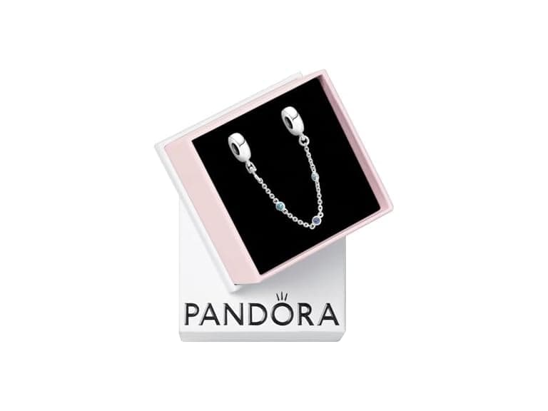 PANDORA Triple Blue Stone Safety Chain Bracelet Charm Moments Bracelets - Stunning Women's Jewelry - Gift for Women - Made with Sterling Silver & Man-Made Crystal, No Box (Open Box) - Image 1