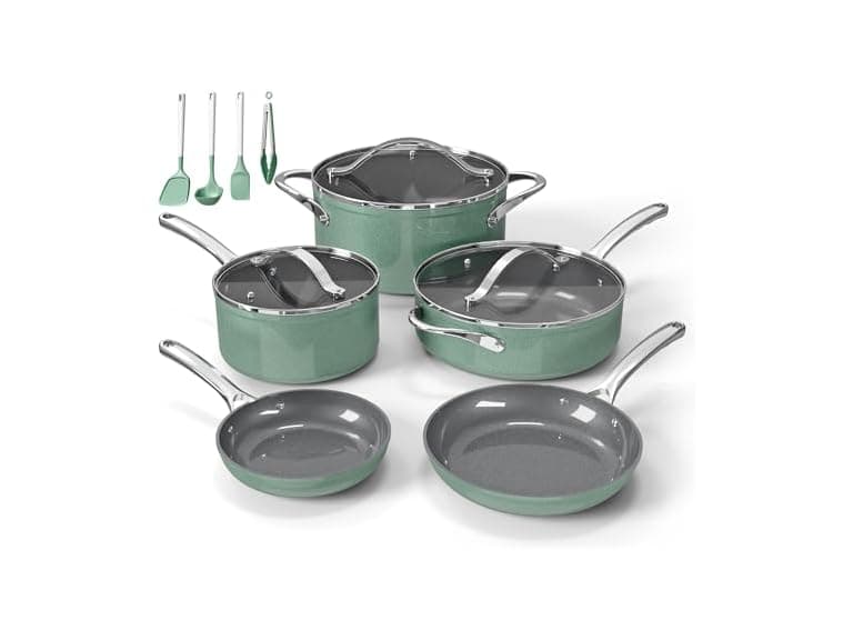 Bakken 12-Piece Ceramic Cookware Set Green - Image 1