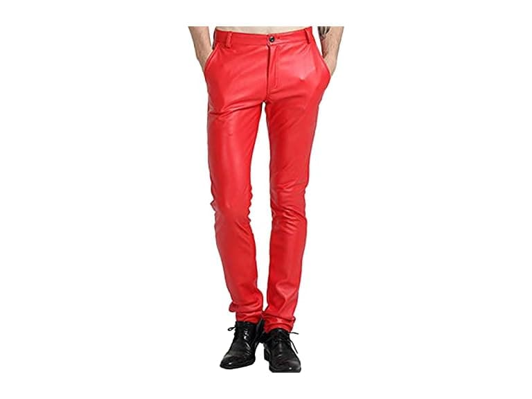 Yeokou Men (42) Faux Leather Pants Skinny Trousers - Image 1