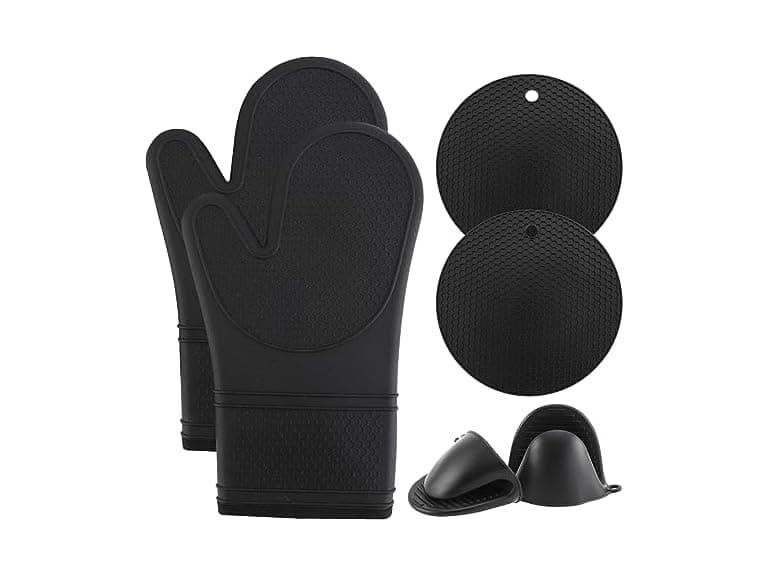 COOK WITH COLOR Silicone Oven Mitts- Black, Mitt Set - Image 1