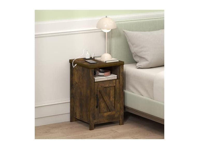 Furinno Farmhouse Nightstand Charging - Image 1