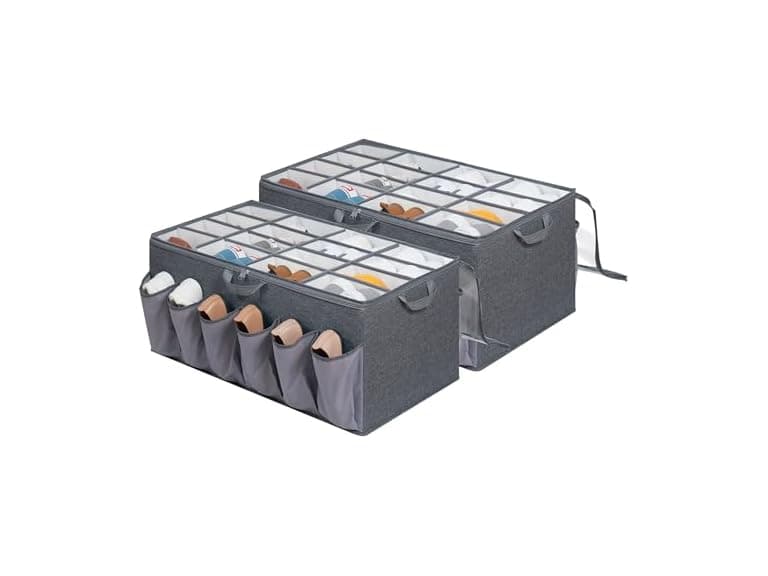 STORAGEIDEAS Extra Large Fabric Shoe Organizer Grey, 2 Pack - Image 1