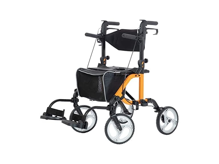 ELENKER 2 in 1 Rollator Walker & Transport Chair, Folding Wheelchair with 10” Non-Slip Wheels for Seniors, Reversible Backrest & Detachable Footrests, Orange (Open Box) - Image 1