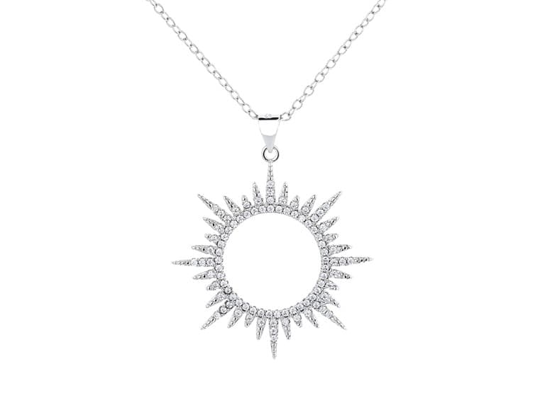 Silver Sunburst Pendant Necklace - Image 1