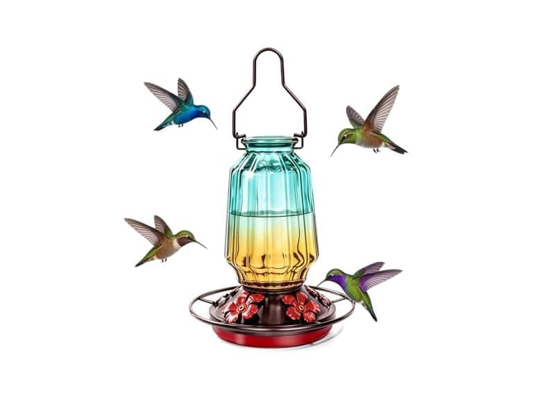 Green Glass Hummingbird Feeder - Image 1