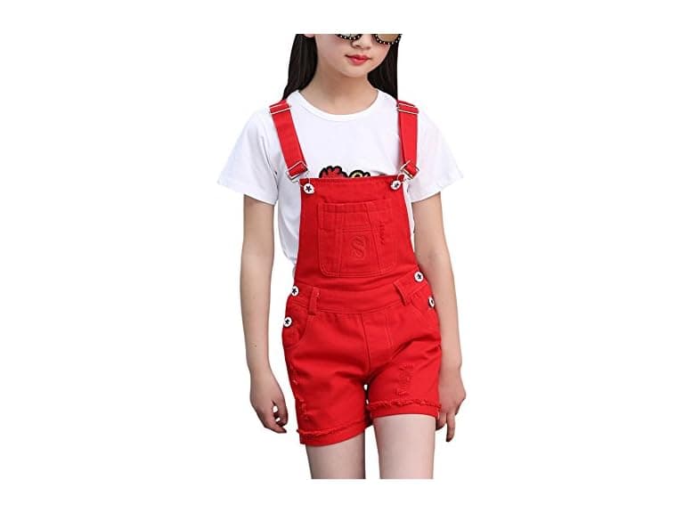 Binpaw Girls Ripped Holes Jeans Shorts Jumpsuit - Image 1