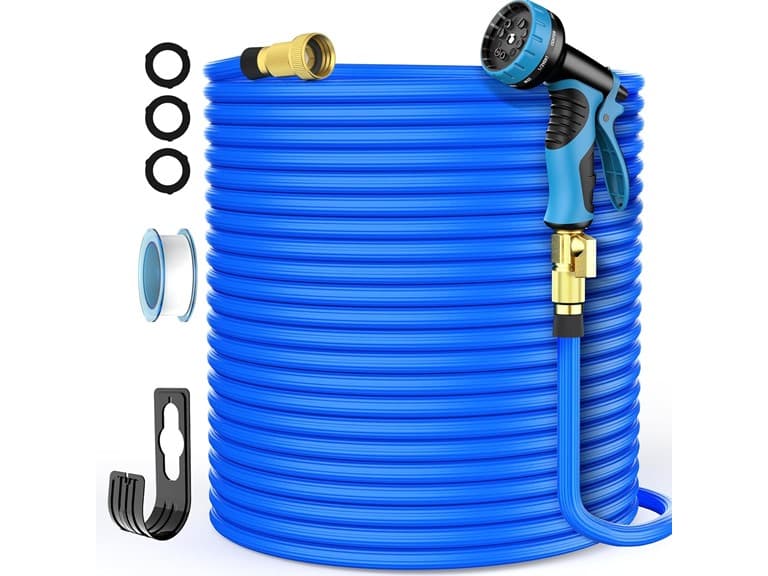 100FT Expandable Garden Hose with Nozzle- Blue - Image 1