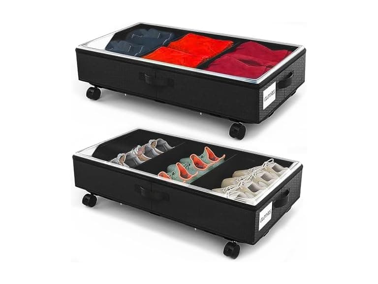 2 Pack Under Bed Storage Rolling Metal - Image 1
