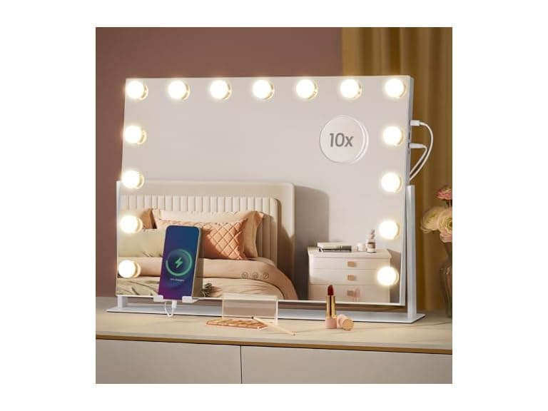 SONGMICS Vanity Makeup Mirror with Lights Matte White - Image 1