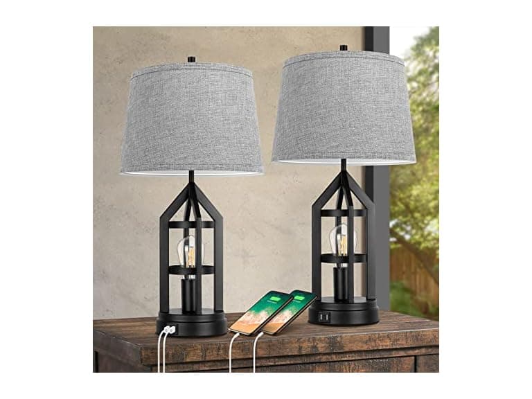 BesLowe 2-Light Grey Table Lamps 2Pk - Image 1