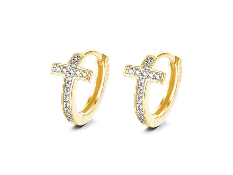 14K Gold Plated Cross Huggie Earring - Image 1