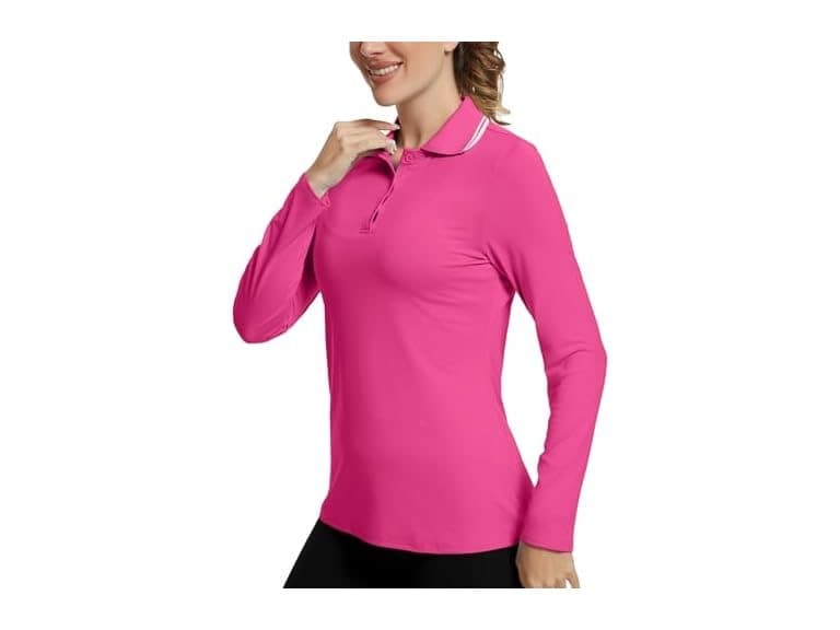 Ggov Women Golf Polo Long Sleeve Workout V Shirts - Image 1