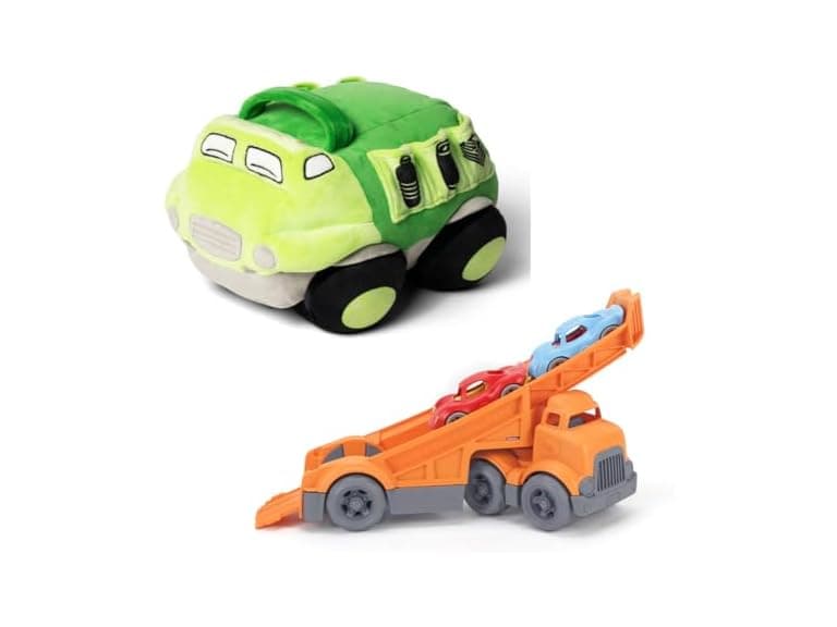 Green Toys Recycle Truck Plush & Racing Truck Bundle - Image 1