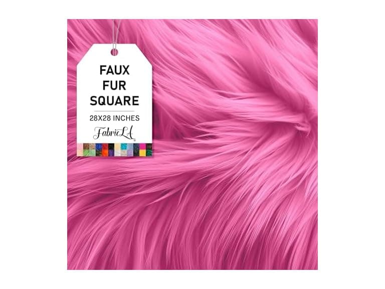 FabricLA Shaggy Faux Fur Square - 28" X 28", Bubble Gum - Image 1