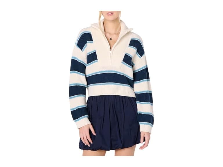The Drop Women’s Russel Stripe Half Zip - Image 1