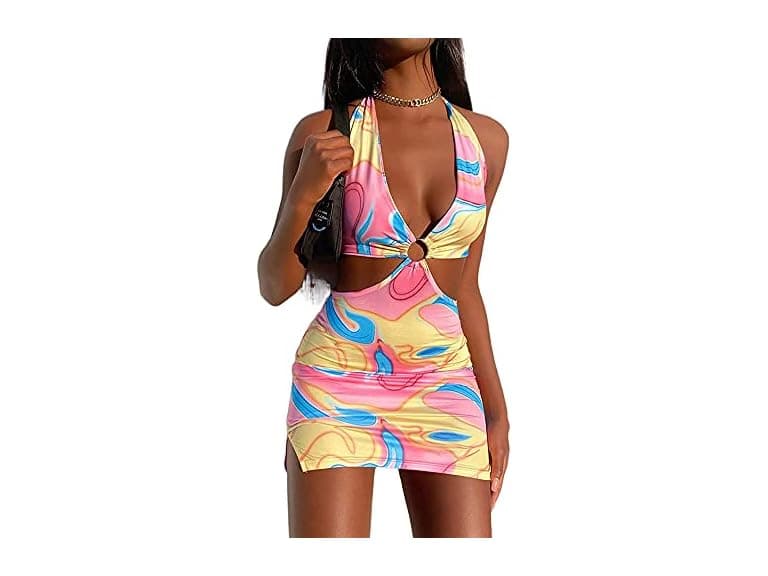 Kaipiclos Women (L) Y2K Sexy Tie Halterneck Dress - Image 1
