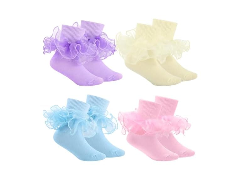 Jspupifip 4 Pairs Girls Big Ruffle Socks - Image 1
