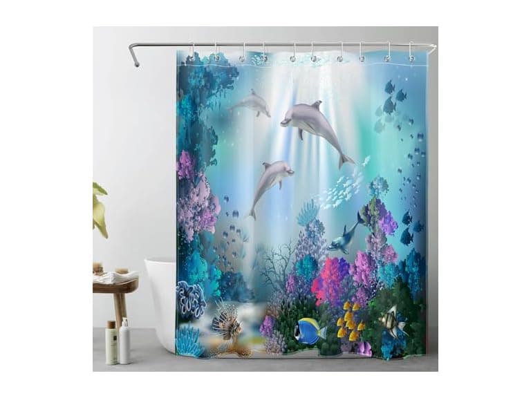 LB Dolphin Shower Curt for Kids Adults Bath - Image 1