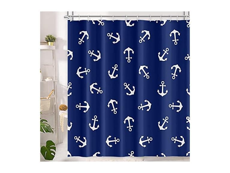 Vintage Nautical Style Shower Curtains Navy B - Image 1