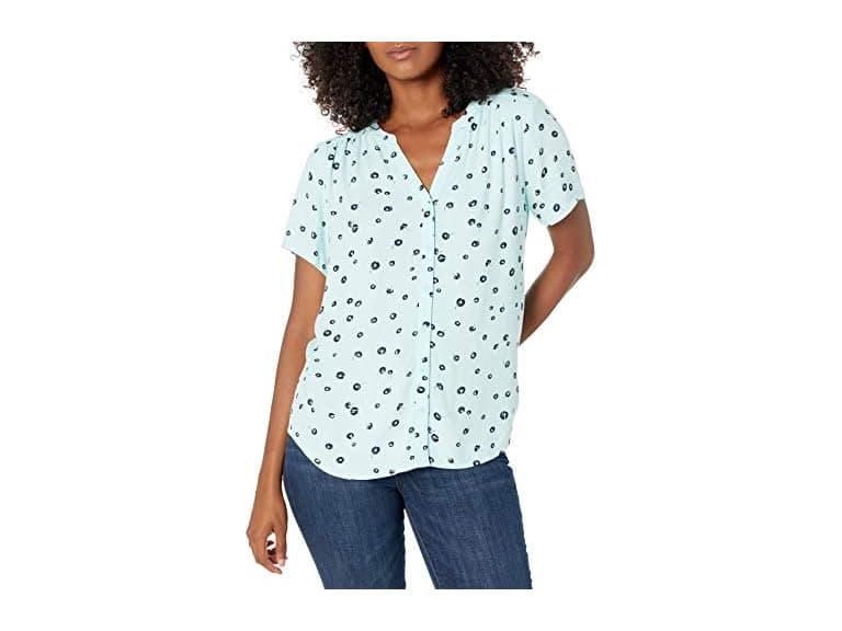 Amazon Essentials Women (L) Blouse Aqua Blue Poppy - Image 1