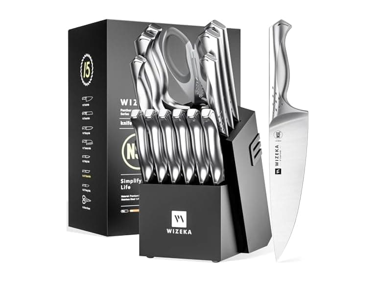 WIZEKA Kitchen Knife Set with Block - Image 1