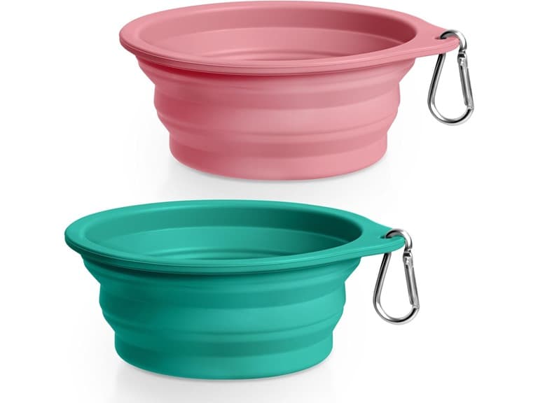 Rest-Eazzzy 2-Pack Collapsible Dog Bowls- Green Pink - Image 1