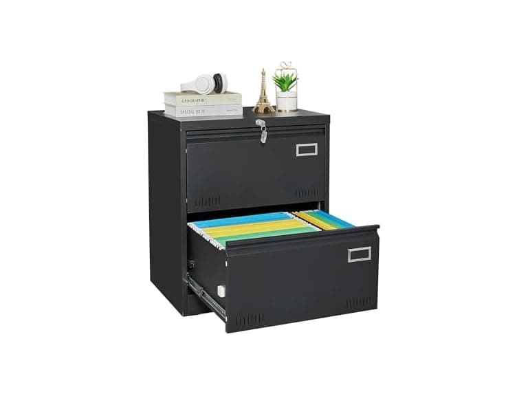 2-Drawer Metal File Cabinet, Lock, Black - Image 1