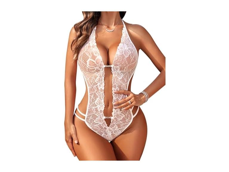 Avidlove (S) Lingerie Lace Halter Teddy Bodysuit - Image 1