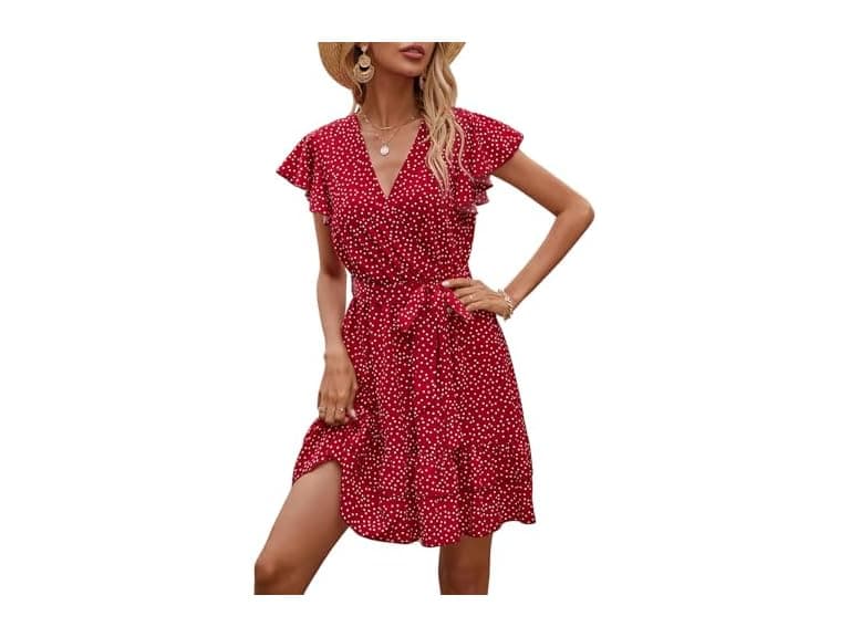 Floerns Women (M) Summer Polka Dots V Neck Dress - Image 1