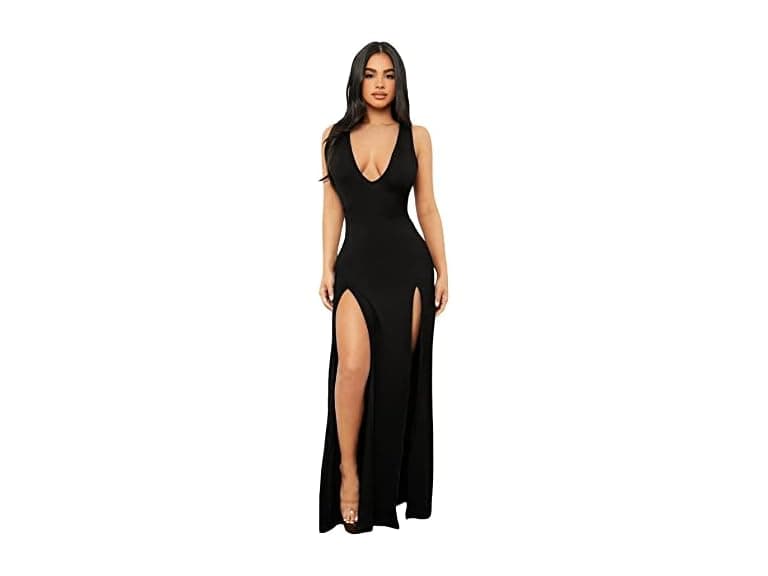 Wdirara Women (XS) Plunging V Bandage High Dress - Image 1