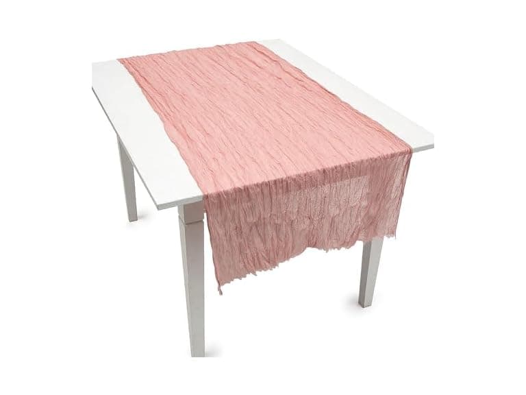 Fun Express 70" x 30" Blush Gauze Table Runner - Image 1