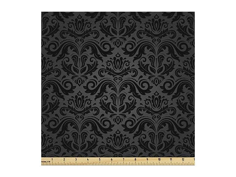 Ambesonne Dark Grey Fabric by The Yard, Black Damask - Image 1