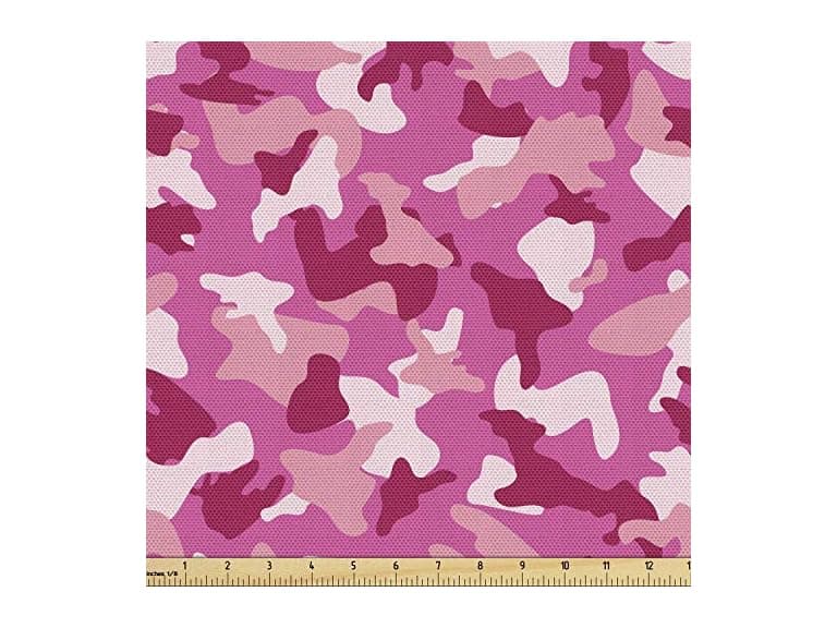Ambesonne Camo Print Fabric by The Yard, Pink - Image 1
