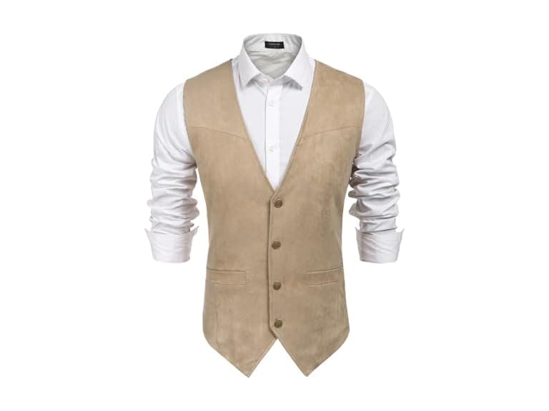 Coofandy Men (S) Western Vest Suede Cowboy Vest - Image 1