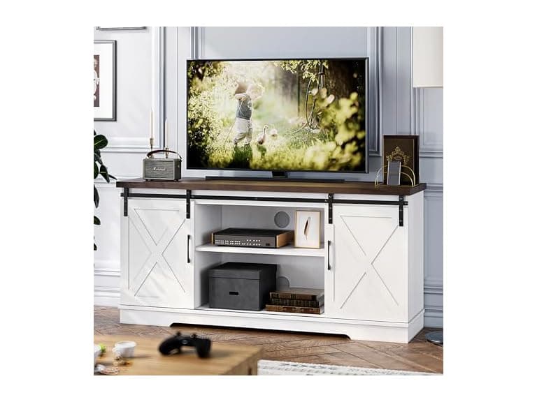 IDEALHOUSE 65" Farmhouse TV Stand, White - Image 1