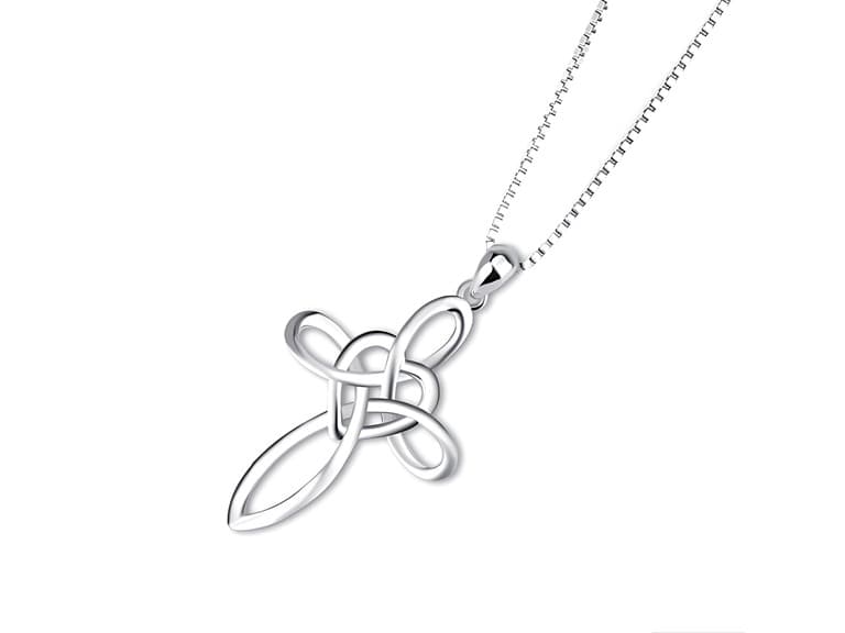 White Gold Plated Celtic Cross Necklace - Image 1