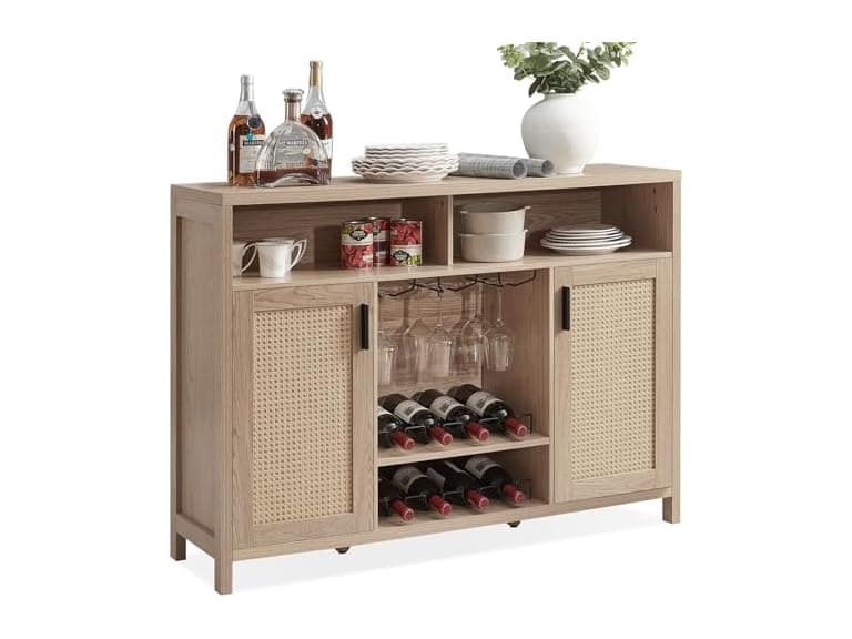 Alaxgumrol Coffee Bar Cabinet, Rattan Buffet - Image 1