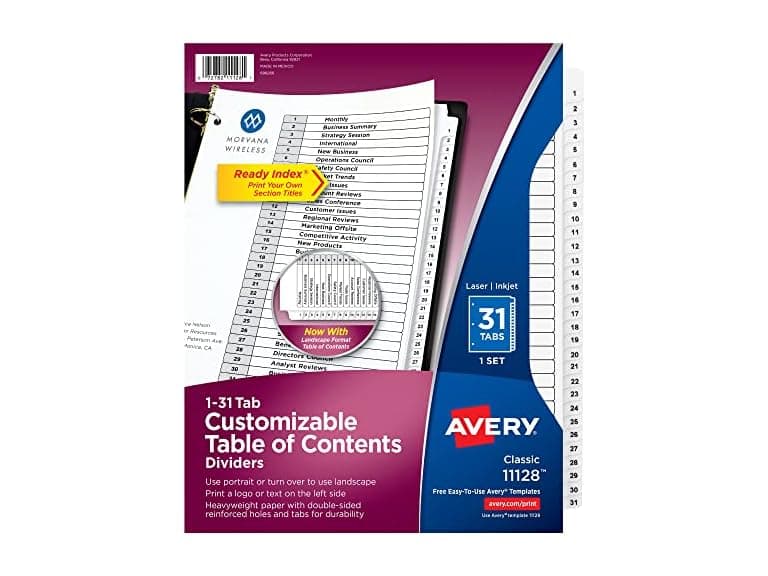 Avery® Ready Index® 20% Recycled Table of Contents Dividers - Image 1
