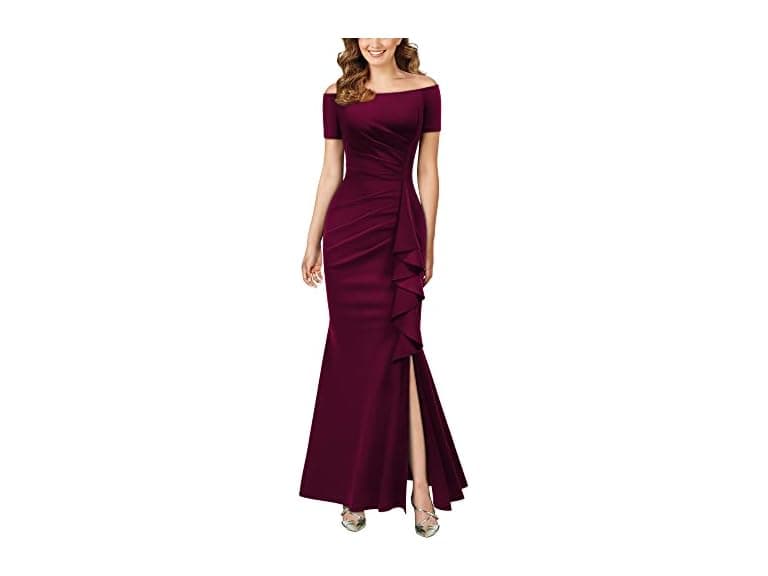 Aisize Women (M) Elegant Off Shoulder Ruffle Dress - Image 1