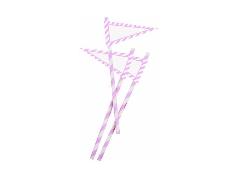 12 Count Retro Paper Straws with Banners, Pink - Image 1