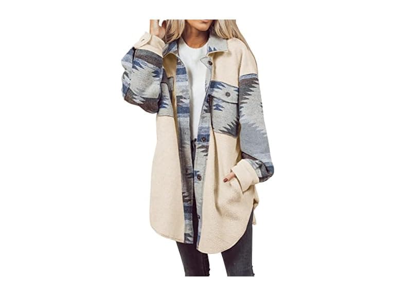 Heltapy Women Aztec Shacket Jacket Sherpa Coats - Image 1