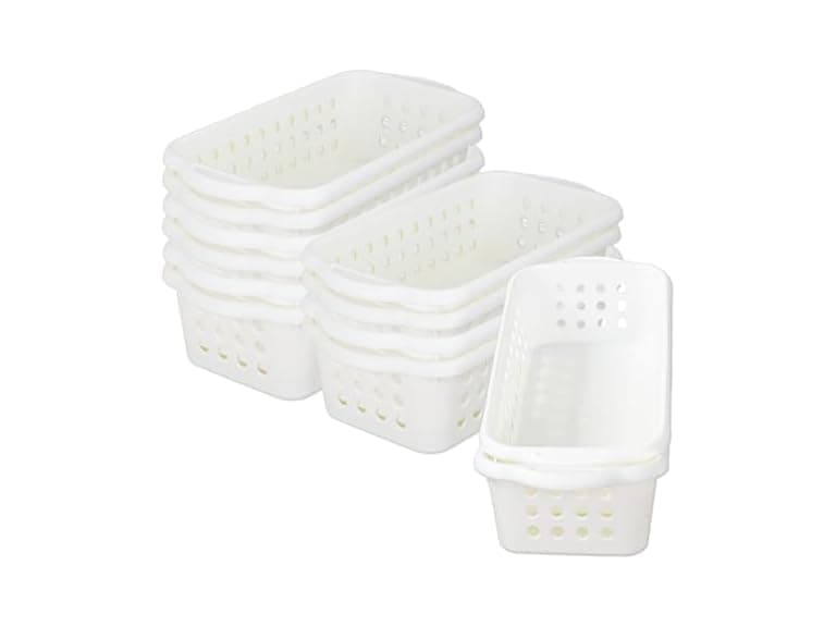 Cetomo Plastic Storage Baskets with Handle, White, 12 Pack - Image 1