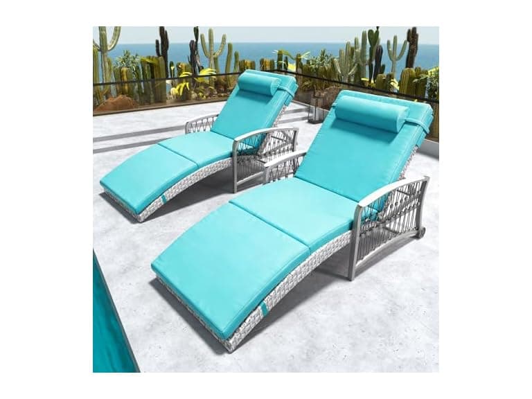 zzwhom 8001 ZZWHOM Wicker Outdoor Chaise Lounge Set of 2 - Image 1