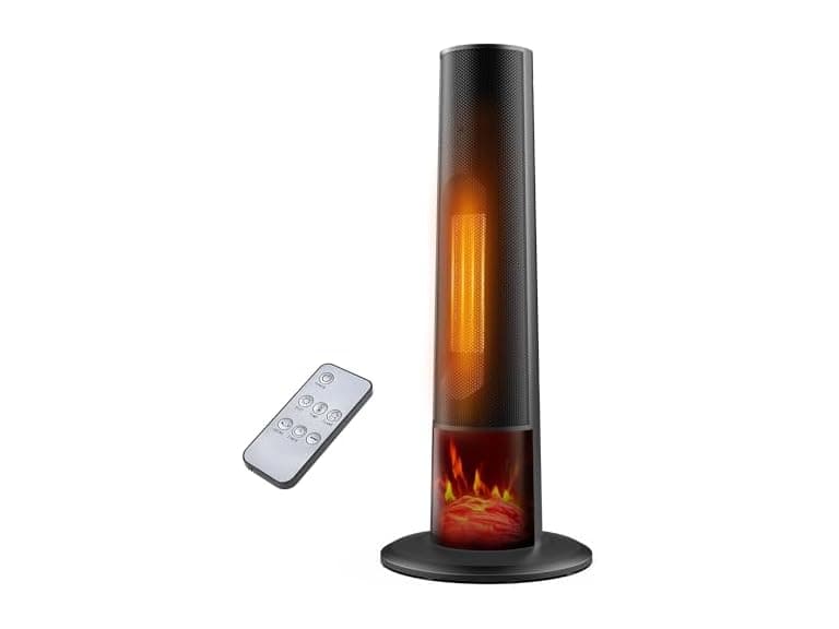 Rellytech Tower space heater with fireplace - Electric Space Heater Large Room with 3D Flame, Portable Tower Space Heaters for Office, Bedroom, 2 Modes, Thermostat, Tip-over Protection, Oscillation (Open Box) - Image 1