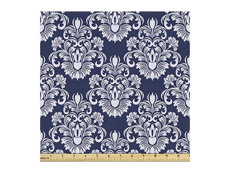 Ambesonne Damask Fabric by The Yard, Abstract Floral - Image 1