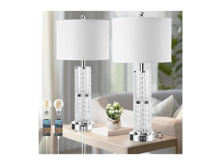GoBright 3-Way Touch Control Crystal Table Lamps Set of 2 - Image 1