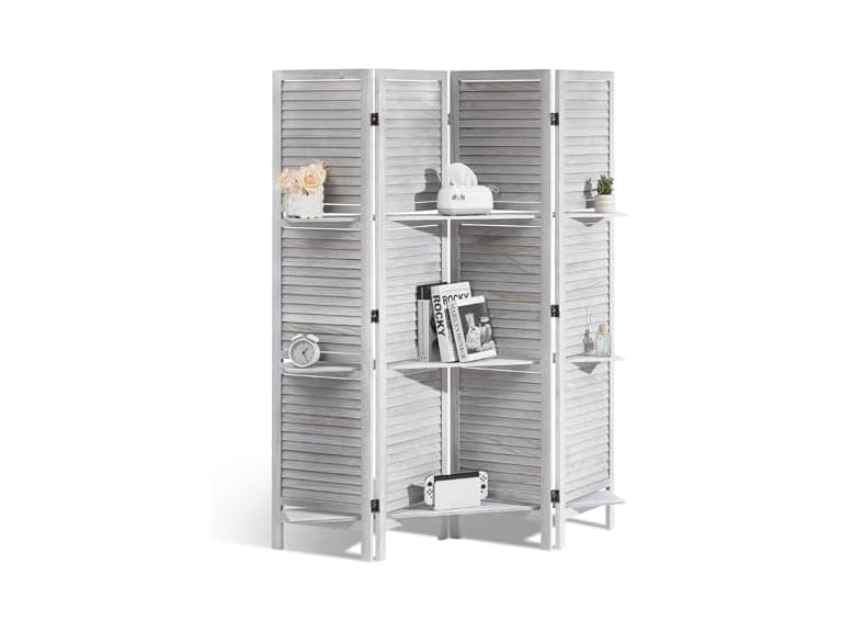 Wood Room Divider, 4 Panel Wood Folding - Image 1