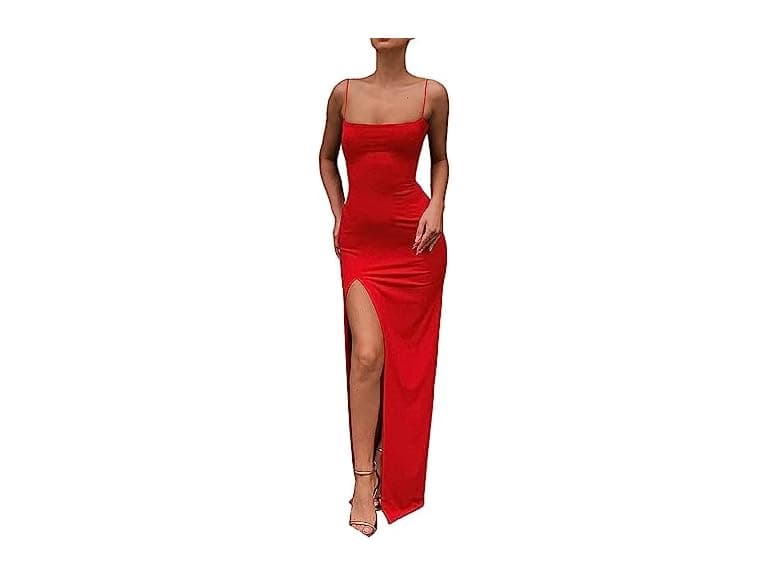 Douciu Women (S) Spaghetti Strap Solid Hem Dress - Image 1